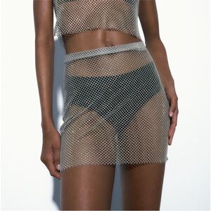 Zara RHINESTONE MESH MINI SKIRT
